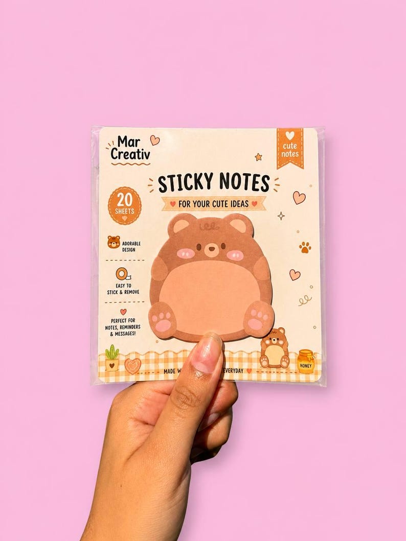 Bear Sticky Notes Kawaii Memo Pad - Etsy