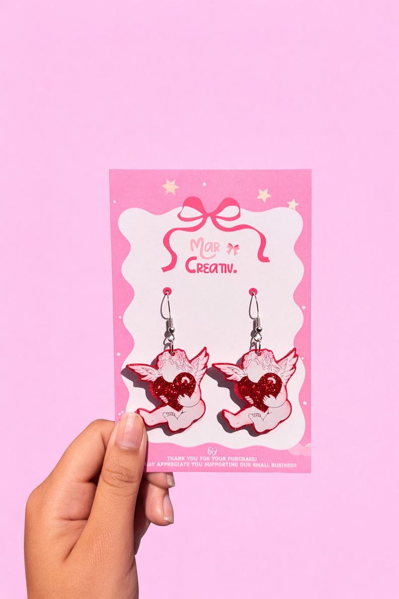Cupid Angel Earrings | Valentine Heart Cherub Love Statement Earrings bild 3