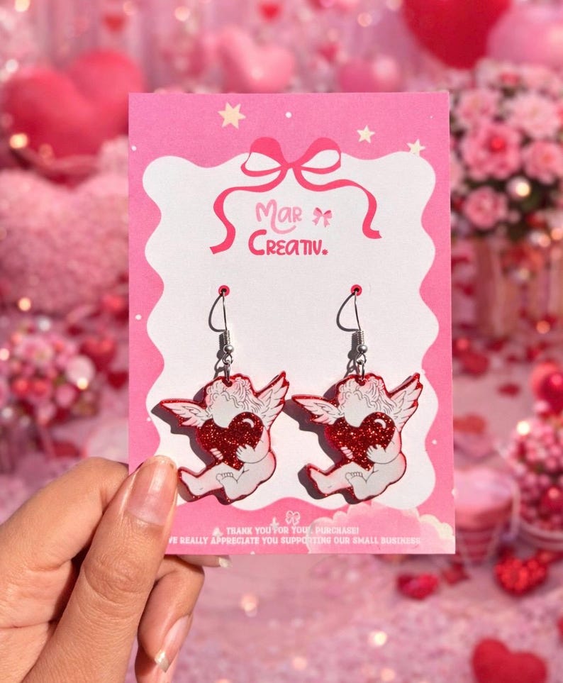 Cupid Angel Earrings | Valentine Heart Cherub Love Statement Earrings bild 1