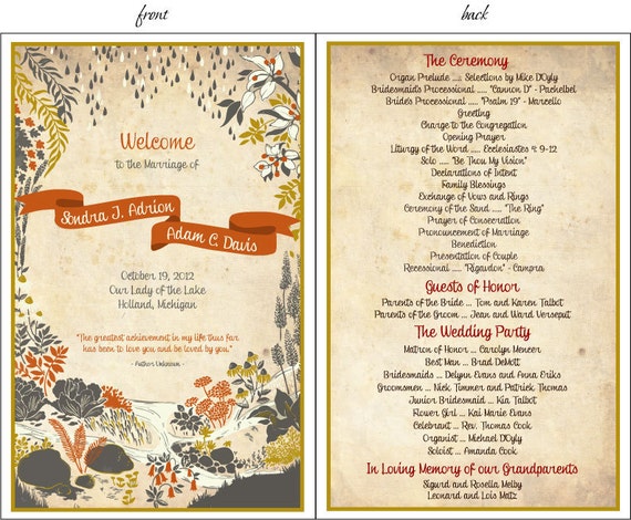Set Of Vintage Fall Storybook Wedding Programs Custom Colors Etsy