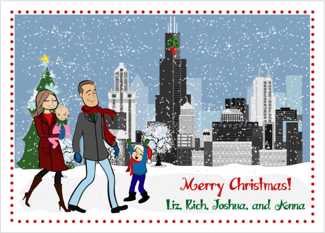CHICAGO skyline Custom Illustrated Christmas Card Holiday Etsy