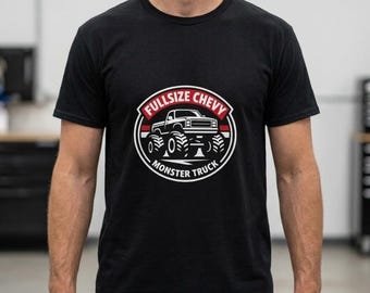 Fullsize Chevy Monster Truck Abzeichen T-Shirt | Mono Design Shirt Schwarz