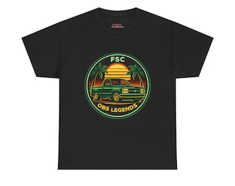 OBSレジェンド グリーン シボレー GMT400 Tシャツ：レトロな夕日とヤシの木 トラック愛好家Tシャツ