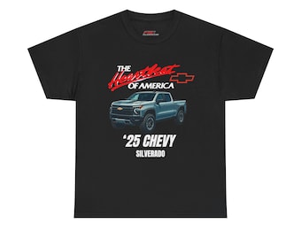Camiseta Heartbeat of America 2025 Silverado, Camiseta retrô de caminhonete Chevy, Camiseta FullSize Chevy Heritage, Roupas clássicas de garagem