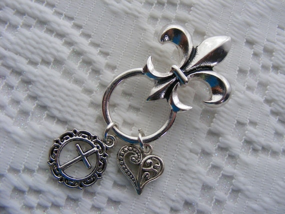 Set of 2 Fleur de Lis /& Round Brown Stone Eyeglass ID Badge Holder Pins
