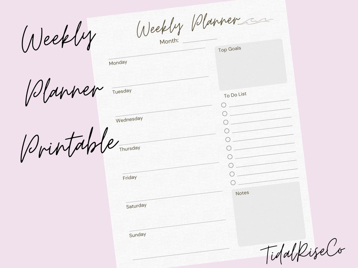 Minimal Weekly Planner Printable | Simple Schedule (PDF Download) - Etsy