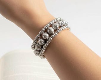 Bracelet extensible minimaliste en argent | Bracelet élastique unisexe en perles | Bijoux modernes de tous les jours