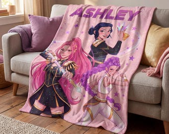 Personalized Huntrix Blanket, Custom Name Kpop Demon Hunter Throw, Magical Girl Room Decor, Gift for Teen Girls K-Pop Fan