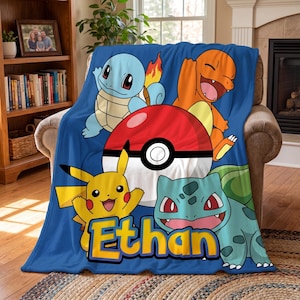 pokemon card blanket ANY NAME** Custom Pokemon Blanket, pikachu, charizard, pokemon gift, tcg card