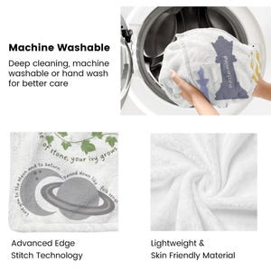 May include: White, machine-washable towel with a chess piece design and the word "mastermind." The towel features a celestial design with the text "Love you to the Moon and to Saturn." The towel is made of lightweight, skin-friendly material.