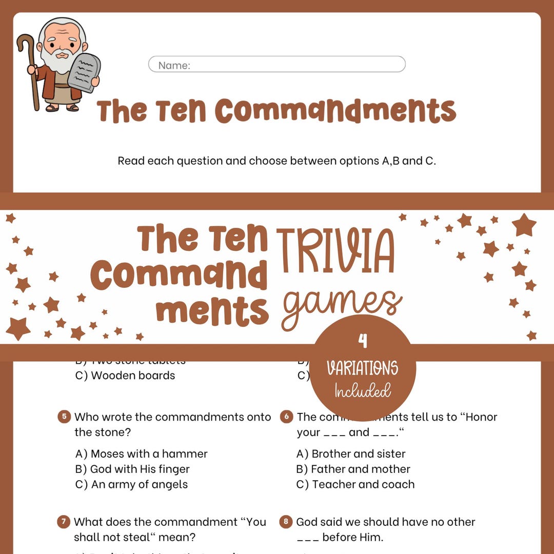 The Ten Commandments Bible Trivia Game | Sunday School Quiz | Christian ...