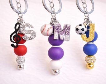 Personalized Initial Keychain: Beaded Charm, Sports & Music