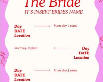 Editable Hen Do Itinerary | Bachelorette Weekend Invite | Printable Template