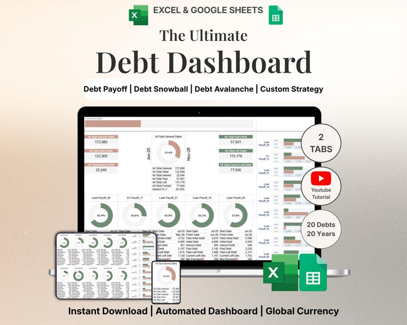 Debt Payoff Tracker Debt Snowball Excel Debt Avalanche Calculator ...