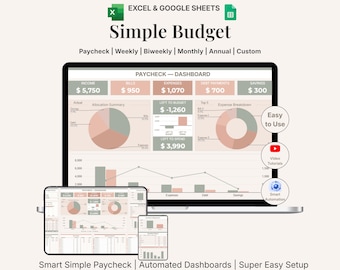 Simple Budget Spreadsheet | Excel Budget Template | Biweekly Expense Tracker | Easy Budget Planner | Budget Template Google Sheets
