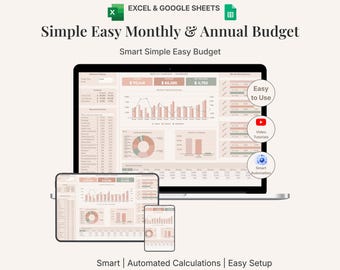 シンプルな月間予算スプレッドシート | Excel予算テンプレート | 月間経費トラッカー | 簡単な予算プランナー | Googleスプレッドシートの予算テンプレート