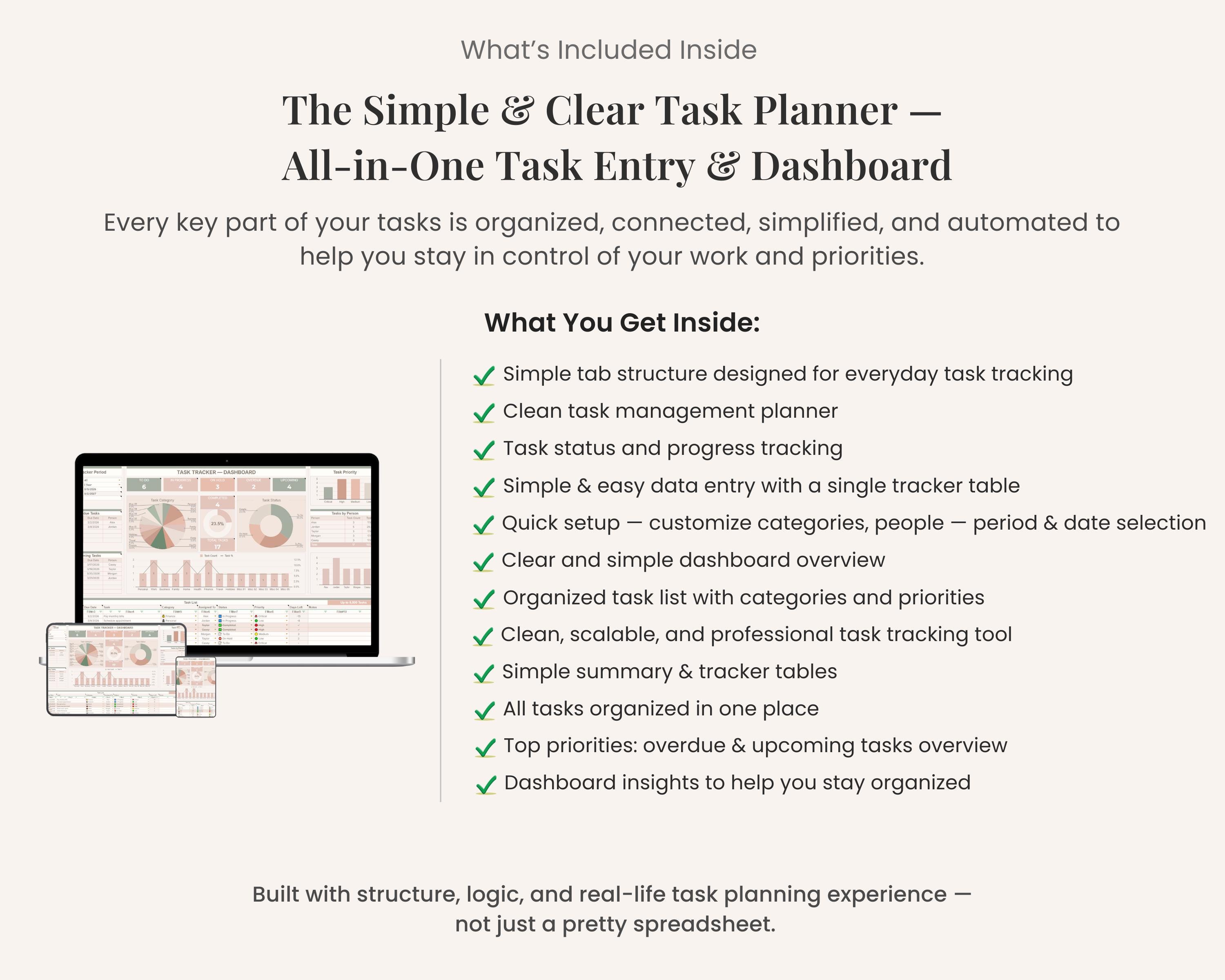 Simple Task Tracker Spreadsheet Excel Task Manager Google Sheets to Do ...