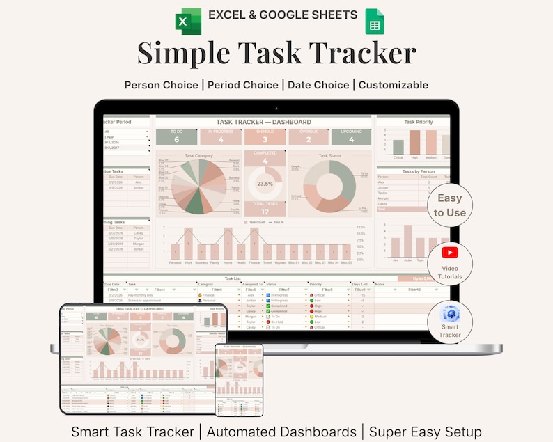 Simple Task Tracker Spreadsheet Excel Task Manager Google Sheets to Do ...