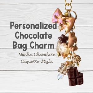Personalized Chocolate Bag Charm, Initial Keychain, Coquette Beaded Keychain, Cute Neutral Aesthetic Charm, Gift for Her
