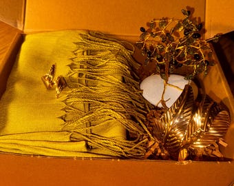 Tree of Life Gift Box | Olive Tree or Evil Eye Design | Cashmere-Feel Scarf, Jewelry & Tea | Meaningful Gift Set