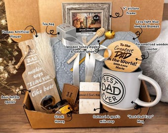 Best Dad Ever Gift Box | Cozy Blanket, Personalized Coaster & Honey Gift | Father’s Day Gift for Dad