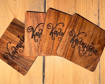 Handmade Greek Coasters Set | Laser-Engraved Wooden Coasters