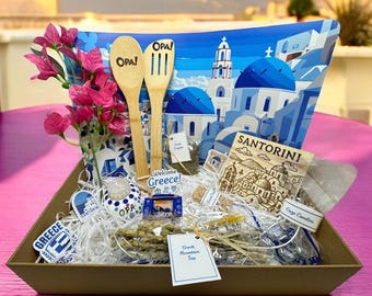 Santorini Serenity Greek Gift Box | Coastal Décor, Kitchen Accents & Treats