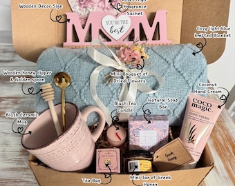Mother’s Day Gift Box for Mom – Cozy Blanket, Blush Mug, Greek Honey & Self Care Gifts
