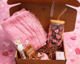 Pink Linen Scarf Gift Box | Evil Eye Tumbler, Cozy Self-Care