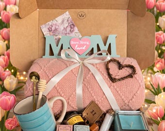 Mother’s Day Cozy Gift Box for Mom | Brave Strong Loved Decor | Blush Blanket & Teal Mug | Thoughtful Self Care Gift
