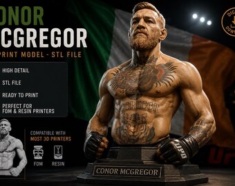 Conor McGregor STL File – MMA Fighter 3D Print Model – UFC Champion Bust – Printable Statue – Digital Download for 3D Printer