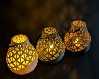 STL 3D Printed Tealight Holder | Decorative LED Candle | Macrame Design | Digital File | 3D Printed Lantern Holder