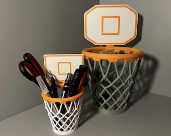 Basketball Hoop Pen Holder STL File – Desk Organizer 3D Print – Basketball Pencil Cup – Sports Desk Decor – Printable Office Organizer