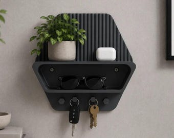 Modern Shelf Organizer 3MF File with Key Hooks