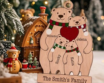 Personalized Family Wooden Bears Ornament Christmas Gift for Family