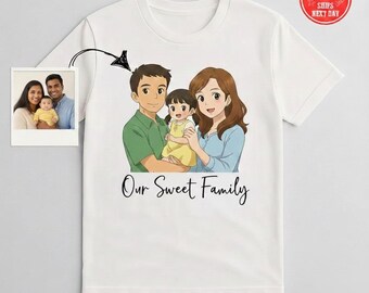 Personalized Anime Portrait T-shirt, Custom Family Cartoon Art
