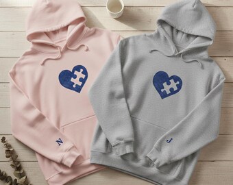 Embroidered Couples Hoodie, Heart Puzzle Piece, Personalized Anniversary Gift