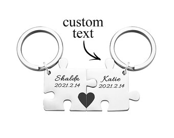 Custom Engraved Couple Keychain Set Personalized Puzzle Key Ring Valentine's Day Gifts Wedding Gifts
