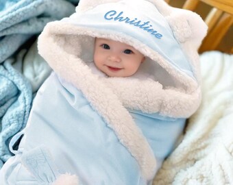 Personalized Baby Swaddle Blanket with Embroidered Name Sleeping Bag for Newborns and Infants
