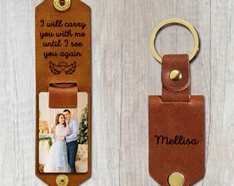 Personalized Engraved PU Leather Keychain Custom Metal Key Chain with Photo