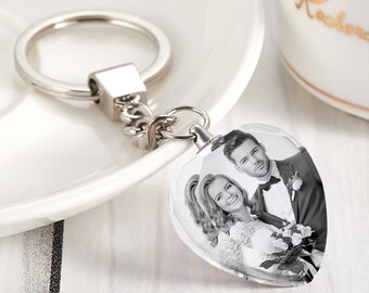 Custom Crystal Photo Keychain, Black & White Filter, Valentine's Day Gift