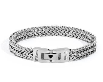 Personalized Men's Stainless Steel Interlocking Bracelet with Engraved Names Bracelet Gift for Him