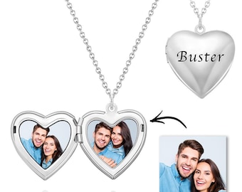 Custom Photo Engraved Necklace Heart-shaped Locket Necklace Creative Gift