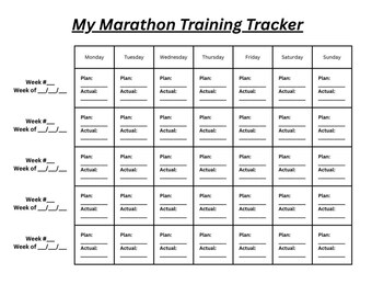 Simple, Customizable Marathon Training Tracker PDF, Instant Download, Blank, Running Planner