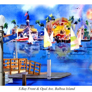 Balboa Island Watercolor Art Print: Newport Beach Coastal Decor