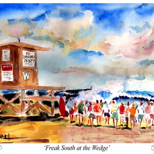 Freak South at the Wedge High Quality Giclee Print John Dunn Watercolor Prints Wall Decor Newport Beach Coastal Art Great Gift Idea For Her