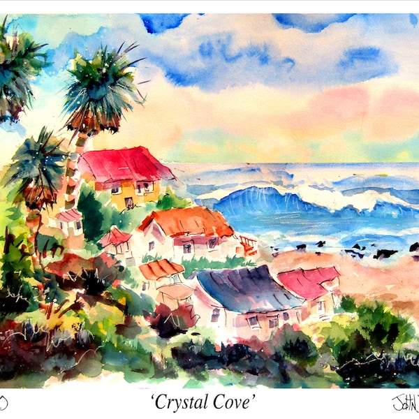 Crystal Cove, Beach Prints, Wall Decor, Coastal Art, Watercolor Painting