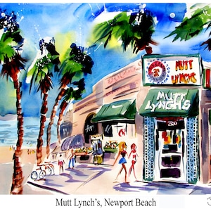 Mutt Lynch&#39;s Newport Beach High Quality Giclee Prints John Dunn Watercolor Prints Wall Decor Coastal Art  White Matted Prints Gift Idea