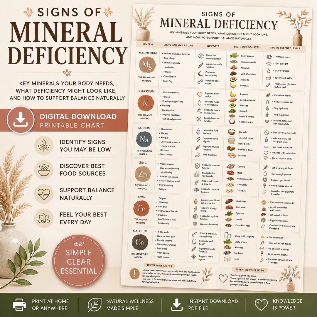 Mineral Deficiency Chart, Wellness Guide, Key Minerals, Holistic Health ...