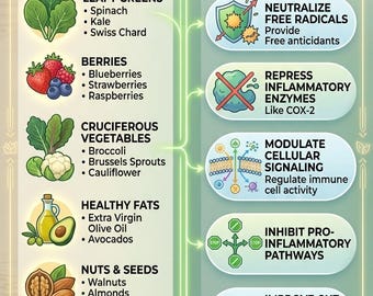 Poster sugli alimenti antinfiammatori / Guida all'infiammazione / Tabella della salute intestinale / Alimentazione sana